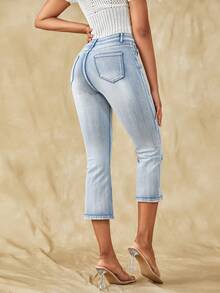 SHEIN Frenchy High Waist Capri Jeans - Light Wash - View 2