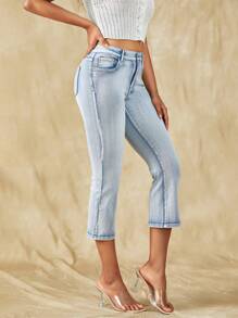 SHEIN Frenchy High Waist Capri Jeans - Light Wash - View 1