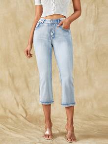 SHEIN Frenchy High Waist Capri Jeans - Light Wash - View 4