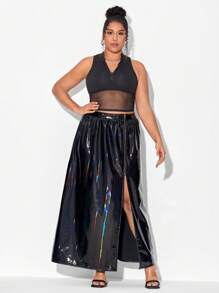 PaintbyShawnDenise Hơn Ảnh ba chiều Tách đùi chất liệu da PU Váy - màu đen - Xem 1