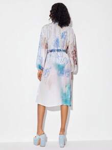 EN 紮染鎖眼領燈籠袖繫腰帶連衣裙 - 彩色 - 查看 2