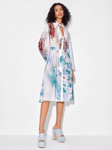 EN 紮染鎖眼領燈籠袖繫腰帶連衣裙 - 彩色 - 查看 5