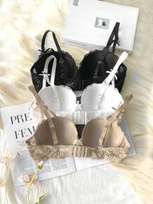 Shein Underwear&Sleepwear Basics 3pcs Lace Underwire Bra Lingerie