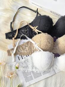 Shein Underwear&Sleepwear Basics 3pcs Lace Underwire Bra Lingerie