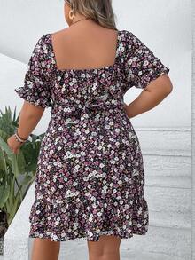 SHEIN VCAY 大碼碎花泡泡袖荷葉邊洋裝 - 彩色 - 查看 2