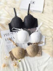 Shein Underwear&Sleepwear Basics 3pcs Lace Underwire Bra Lingerie