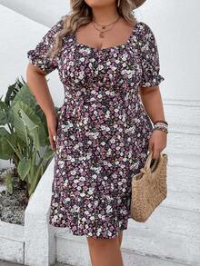 SHEIN VCAY 大碼碎花泡泡袖荷葉邊洋裝 - 彩色 - 查看 5