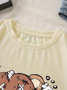 SHEIN Essnce Cartoon Bear Print Tee - Beige - View 4