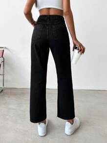 EURMUSE High Waist Straight Leg Jeans - Black - View 2