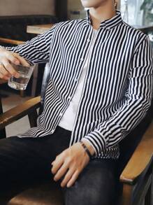 Men 1pc Striped Print Shirt - Black and White - View 1