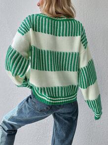 EURMUSE Striped Pattern Drop Shoulder Jumper - Multicolor - View 2