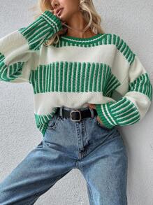 EURMUSE Striped Pattern Drop Shoulder Jumper - Multicolor - View 3