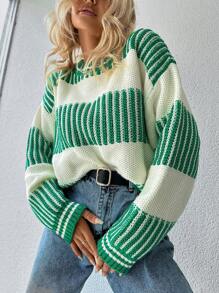 EURMUSE Striped Pattern Drop Shoulder Jumper - Multicolor - View 4