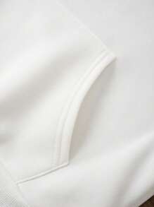 SHEIN EZwear 袋鼠口袋素色加絨內裏連帽衫 - 白色 - 查看 6