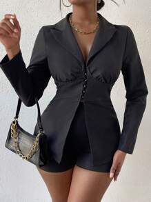 Chiquease Lapel Neck Hook And Eye Blazer & Shorts
