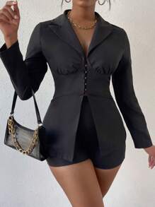 Chiquease Lapel Neck Hook And Eye Blazer & Shorts