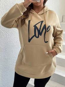 SHEIN LUNE Plus Letter Graphic  Pocket Drawstring Hoodie Pullover Fall Outfit Winter Autumn