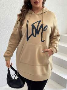 SHEIN LUNE Plus Letter Graphic  Pocket Drawstring Hoodie Pullover Fall Outfit Winter Autumn
