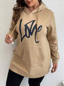 SHEIN LUNE Plus Letter Graphic  Pocket Drawstring Hoodie Pullover Fall Outfit Winter Autumn