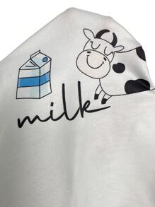 卡通圖案木耳邊前蝴蝶結睡衣套裝 - 藍白色 - 查看 6