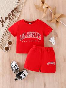 Baby Boy Letter Graphic Tee & Shorts