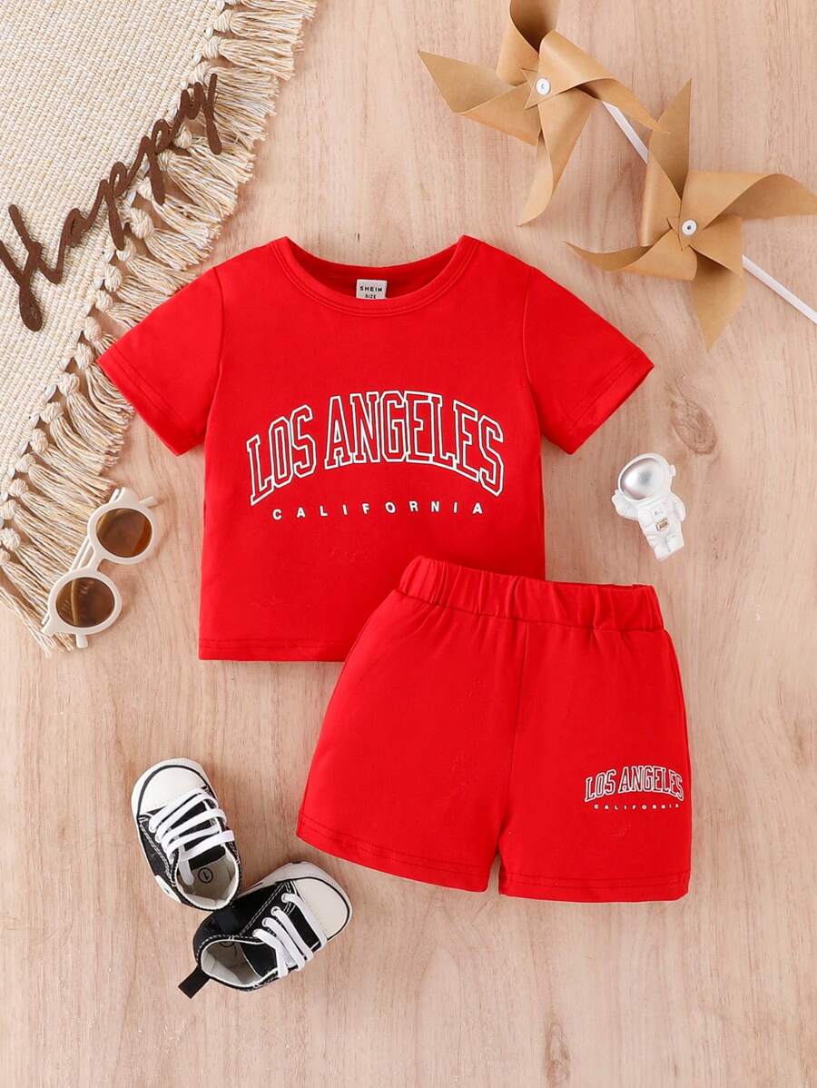 Baby Boy Letter Graphic Tee & Shorts