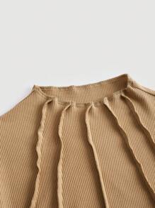 SHEIN MOD 小高領接縫細節洋裝 - 卡其色 - 查看 3