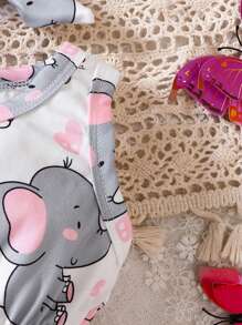 SHEIN 女嬰大象印花連身背心＆ 頭巾 - 粉色 - 查看 5