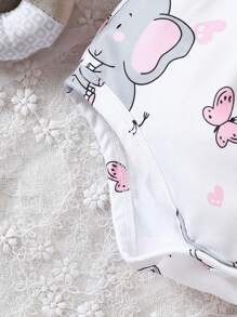 SHEIN 女嬰大象印花連身背心＆ 頭巾 - 粉色 - 查看 7