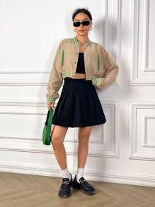 Muchica Sọc trang trí Thả vai Áo khoác - Cà phê nâu - Xem 5