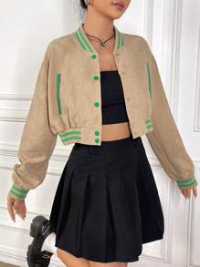 Muchica Sọc trang trí Thả vai Áo khoác - Cà phê nâu - Xem 6