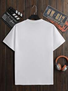 Hombres Camiseta con estampado de dibujos animados y letra - Blanco - Ver 2