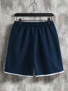 Manfinity LEGND Men Plus Letter Graphic Contrast Binding Drawstring Waist Shorts - Navy Blue - View 2