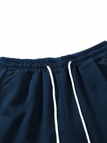 Manfinity LEGND Men Plus Letter Graphic Contrast Binding Drawstring Waist Shorts - Navy Blue - View 4