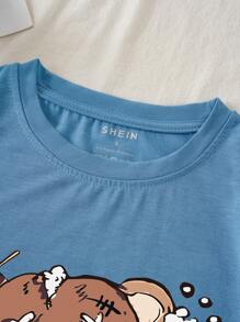SHEIN Essnce Camiseta con estampado de oso - Neblina azul - Ver 4