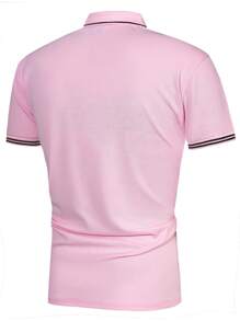 Manfinity Homme 男士條紋飾邊POLO衫 - 粉色 - 查看 2