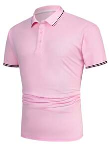 Manfinity Homme 男士條紋飾邊POLO衫 - 粉色 - 查看 3