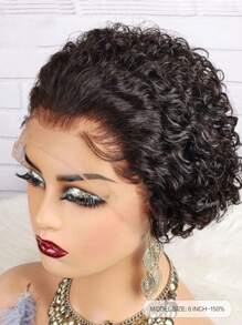 13"X1" Lace Front Transparent Lace Wave Pixie Short Wig, 6 Inch, 150% Density, Natural Black Short Human Hair Wig For Women - SNatural - View 3