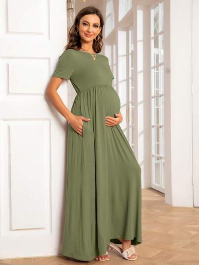 DEARCASE 孕婦素色長連衣裙