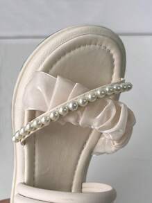 Phụ nữ Faux Pearl Decor dép trượt phẳng, dép mùa hè thời trang - Màu be - Xem 4