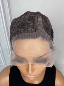透明蕾絲小波浪13 X 4 X 1 前部蕾絲假髮150密度小精靈髮型自然黑色短短人類頭髮 - S1 - 查看 9