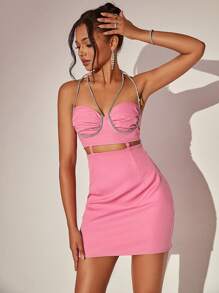 Ruched Bust Cut Out Front Cami Dress - Pink - View 5