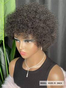 Afro Kinky Curly Pixie Cut Bangs Wig Natural Black Human Hair Short Wig Full Machine Made Wig Natural Looking Replacement Wig - SNatural - View 2