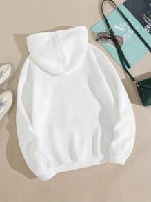 INAWLY Solid Kangaroo Pocket Hoodie,Long Sleeve Tops - White - View 2
