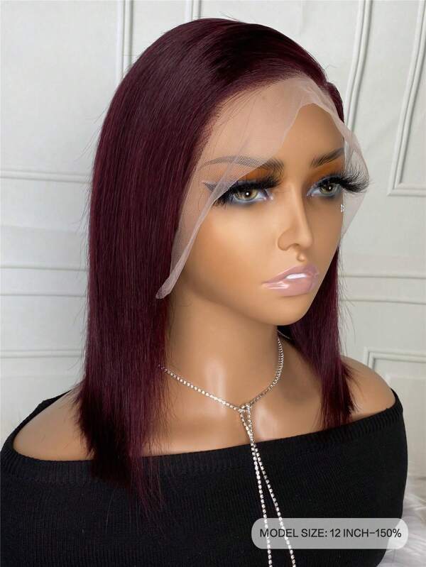 Straight 13 X 4 Lace Frontal Wigs 99J Bob Wig Short Human Hair Wig