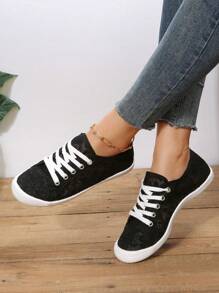 Của phụ nữ Đúng mốt Mềm mại Thoải mái Cổ điển Lace-up Chóp giầy tròn Giày thể thao , Giải trí Giày thể thao - màu đen - Xem 3