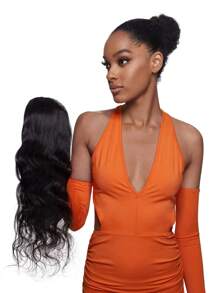 Body Wave Ponytail Human Hair 130% Density Natural Black Extension Drawstring Hair Extensions - SNatural - View 5