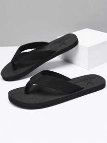 Men Minimalist Flip Flops, Black Outdoor Fabric Flip Flops - Black - View 1