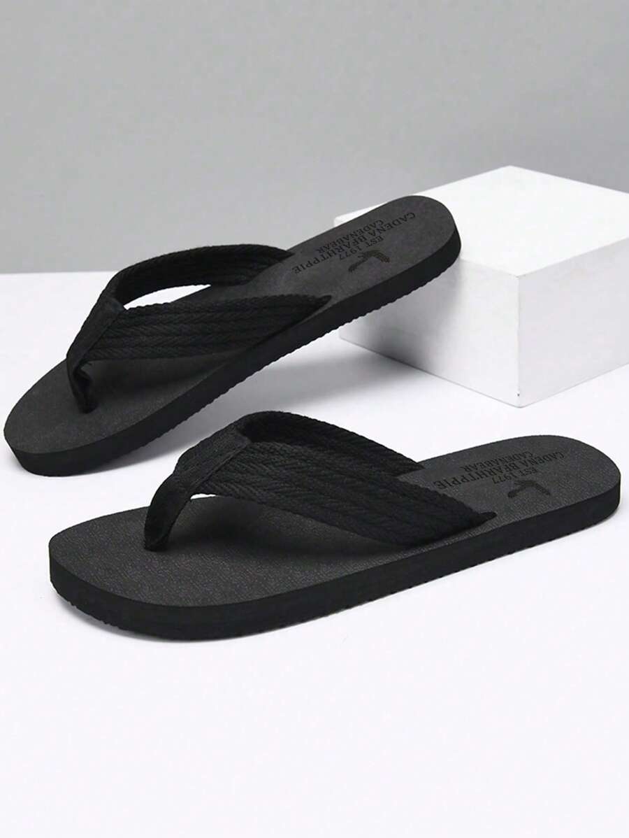 Men Minimalist Flip Flops, Black Outdoor Fabric Flip Flops - Black - View 1