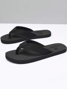 Men Minimalist Flip Flops, Black Outdoor Fabric Flip Flops - Black - View 2